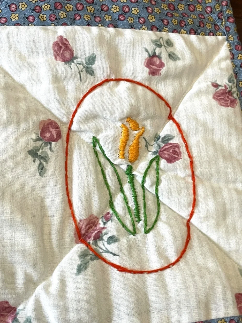 Handmade Quilt Whimsical Hand Embroidered Colorful Lap or Child Size